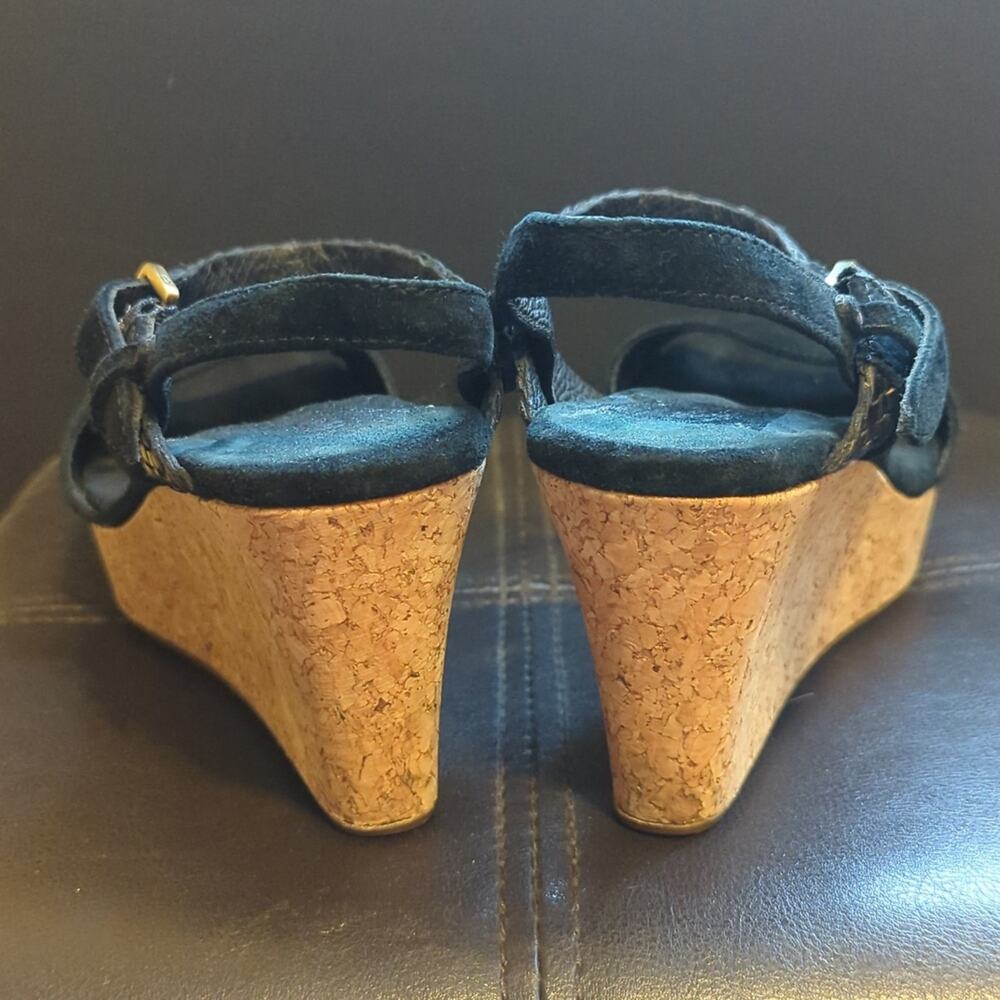 UGG Black Suede Cork Wedge Sandals - Picture 4 of 7
